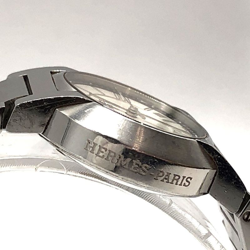 Hermes Nomade No1.210 Watch Quartz Date Metal Belt Silver White Dial Ladies