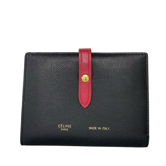 Celine Bifold Wallet Medium Strap Wallet Black And Pink Leather