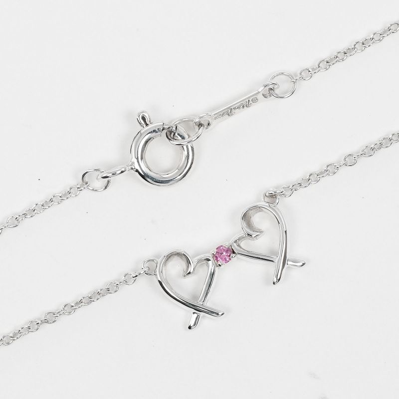 Tiffany & Co Double Rubbing Heart 925 Silver And Pink Sapphire Ladies 1.38g