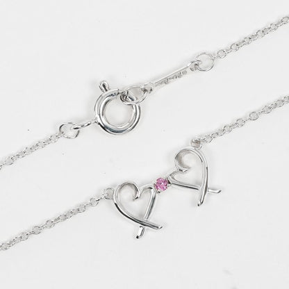 Tiffany & Co Double Rubbing Heart 925 Silver And Pink Sapphire Ladies 1.38g