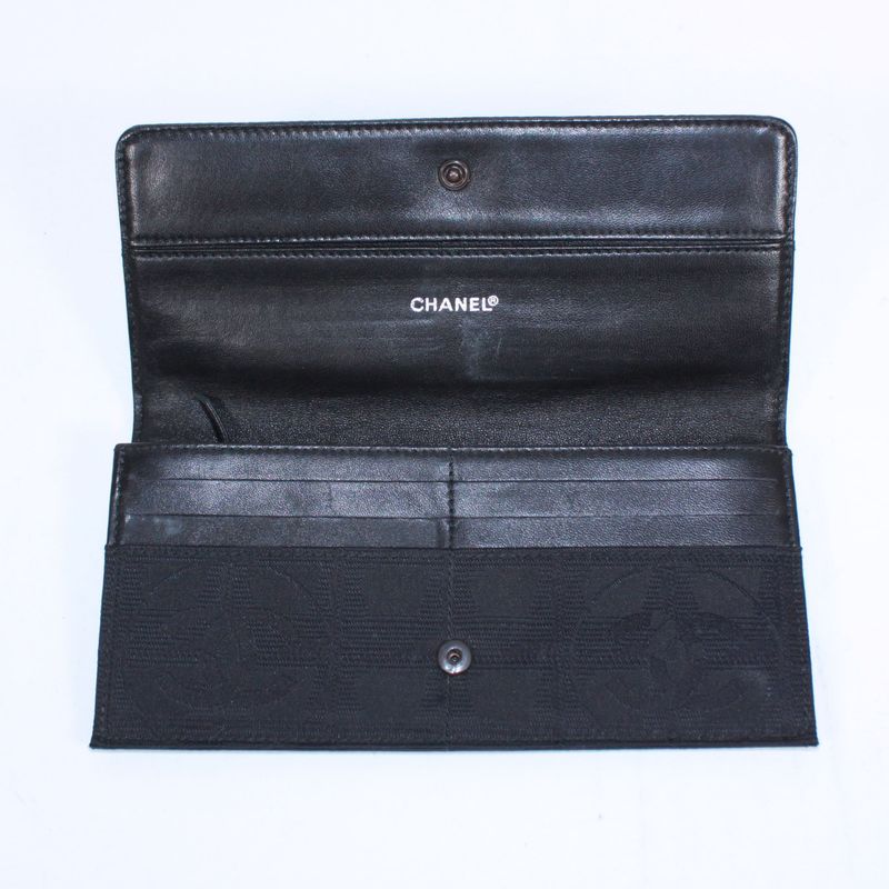 Chanel New Travel Line Leather X Nylon Black Wallet Black A15788