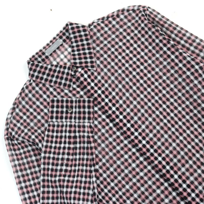 DIOR Homme 293c516a5571 100% Cotton Logo Button Plaid Long Sleeve Shirt Pink
