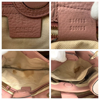 Gucci Bamboo Pink Brown Silver Hardware Leather 336082 Handbag Tote Bag Women