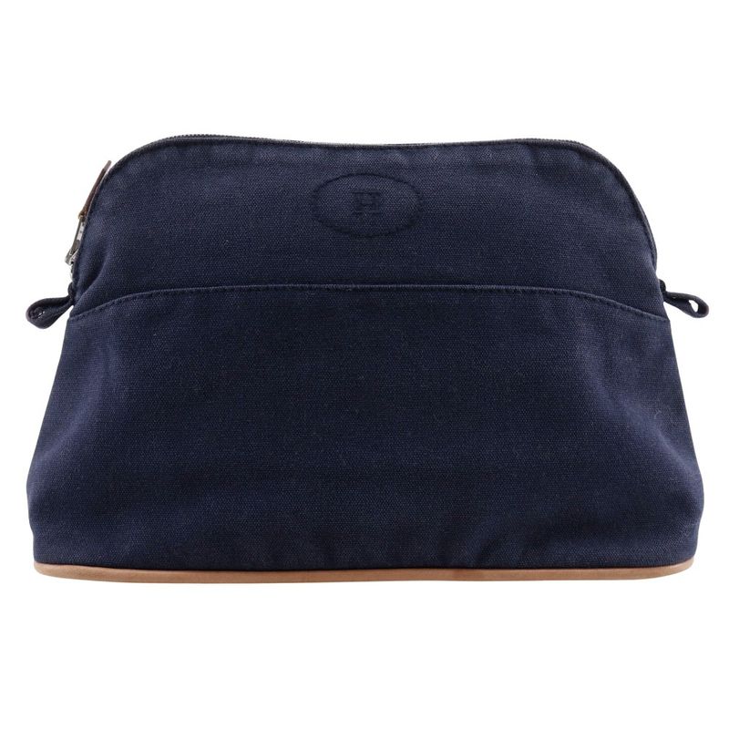 Hermes Bolide Pouch 25 Cotton Canvas Navy Blue Unisex Pouch