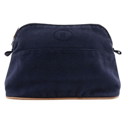 Hermes Bolide Pouch 25 Cotton Canvas Navy Blue Unisex Pouch