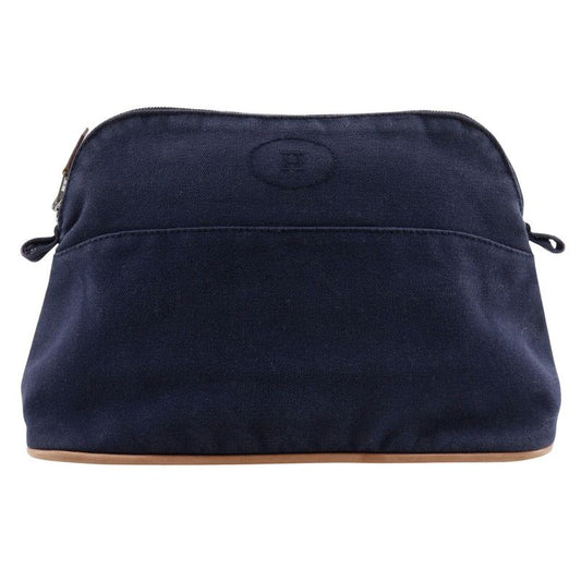 Hermes Bolide Pouch 25 Cotton Canvas Navy Blue Unisex Pouch