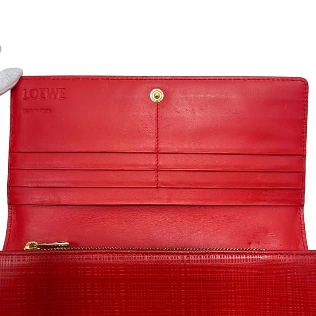 Loewe Bifold Long Wallet Red Linen 10188k98 Wallet Excellent Condition Leather