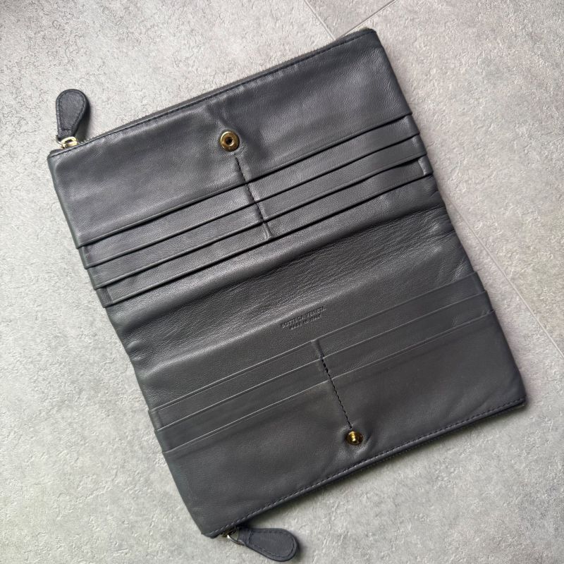 Bottega Long Wallet Intrecciato Leather Medium Wallet Bottega Veneta Gray