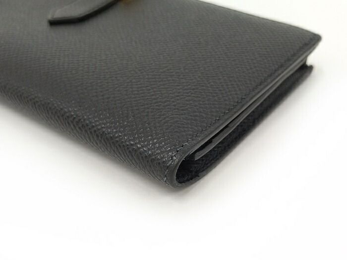 Hermes Bearn Souffle Folding Long Wallet Vaux Epson Leather Black Stamped D