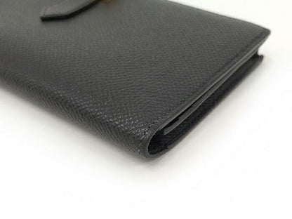Hermes Bearn Souffle Folding Long Wallet Vaux Epson Leather Black Stamped D