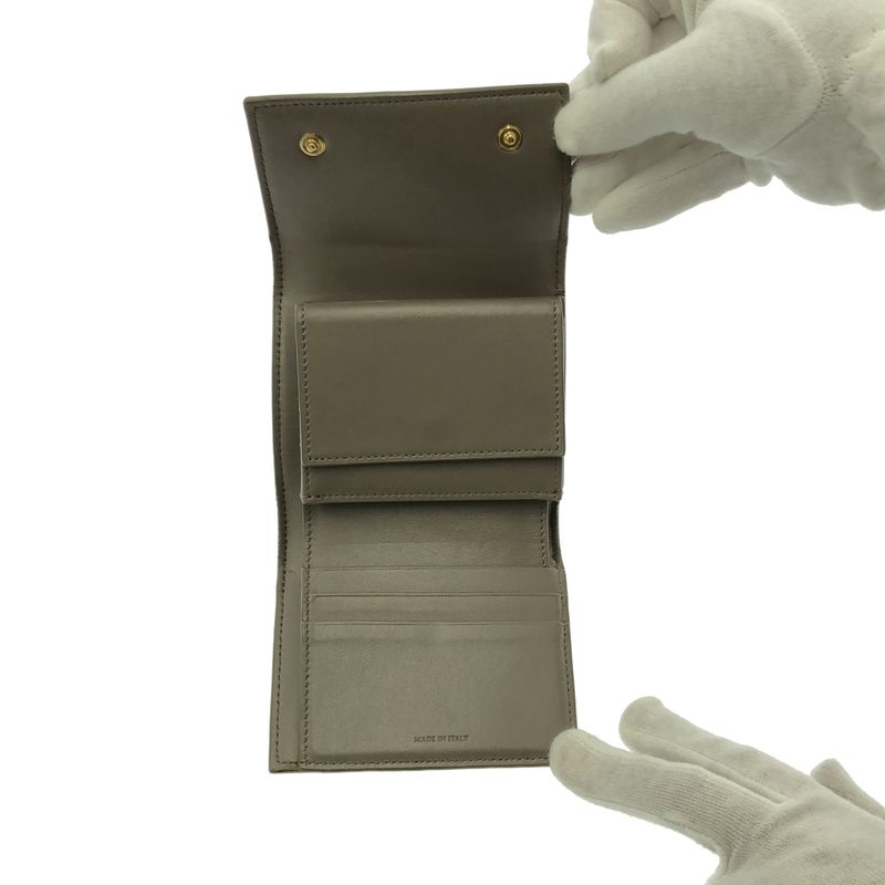 Celine - Leather Logo Small Trifold Compact Wallet Purse - Gray - Women's