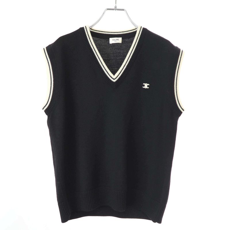 Celine Triomphe V-Neck Wool Knit Vest 2adck823y.38no Black XS