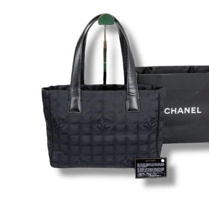 Chanel New Travel Line Mini Tote Bag Black Nylon Jacquard Shoulder Bag