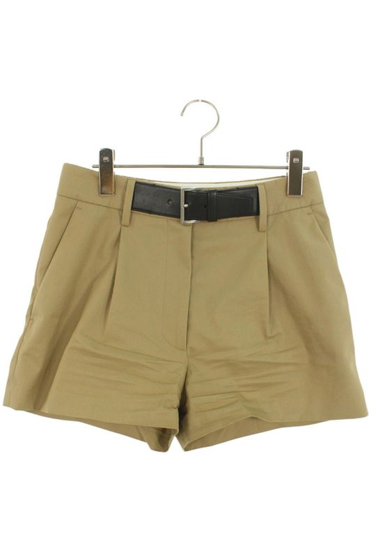 Prada P275gk S222 14ZG Leather Belted Logo Plate Shorts Women 36