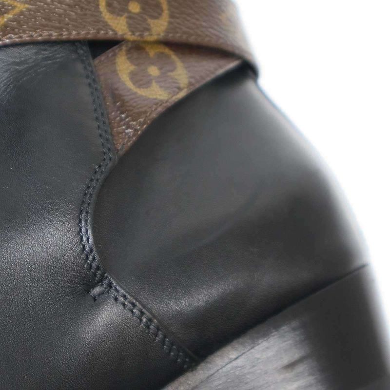 Louis Vuitton Monogram Belted Ankle Leather Boots Black 35 1 2