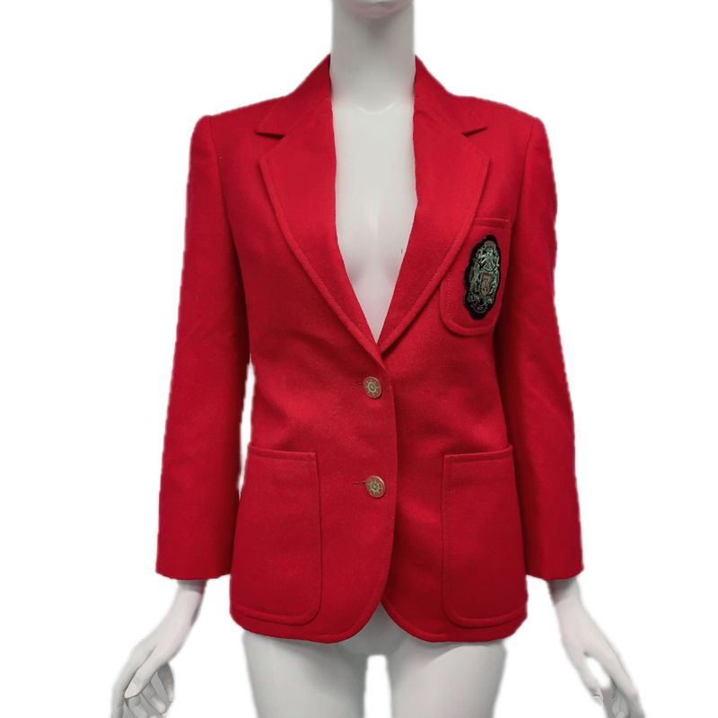 Celine Tailored Jacket Embroidered Badge Red Size 36