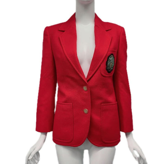 Celine Tailored Jacket Embroidered Badge Red Size 36