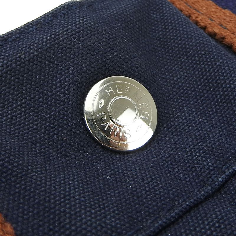 Hermes Tote Bag Fourre Tout PM Canvas Navy Brown Silverhardware Casual Usual