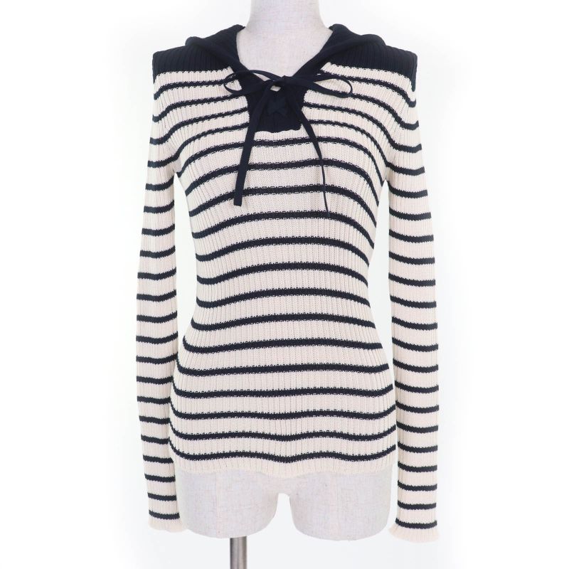 Christian DIOR 214s27am731 100% Cotton Striped Sailor Collar Long Sleeve Knit