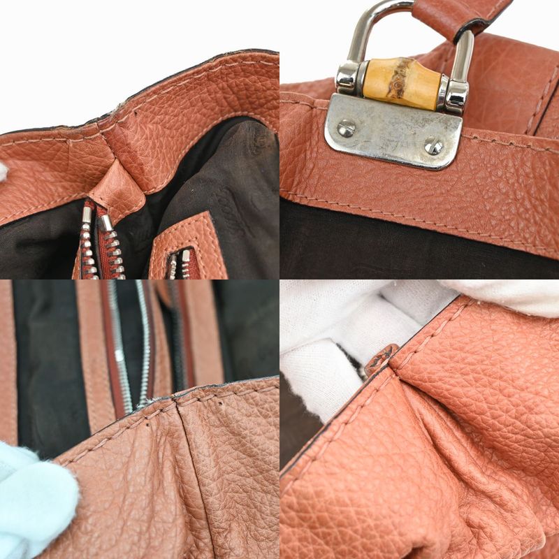 Gucci Bamboo Tote Shoulder Bag Leather Coral Pink 64ka752
