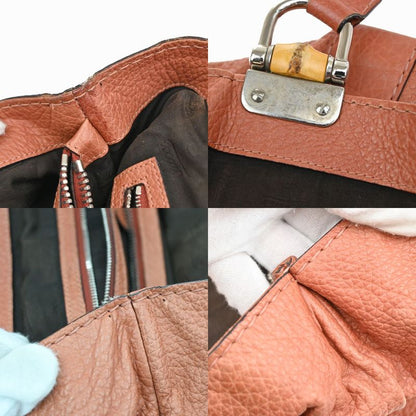 Gucci Bamboo Tote Shoulder Bag Leather Coral Pink 64ka752