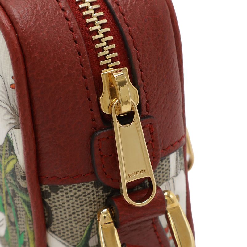 Gucci Ophidia GG Flora Sherry Line Shoulder Bag Pochette PVC Leather Red Beige