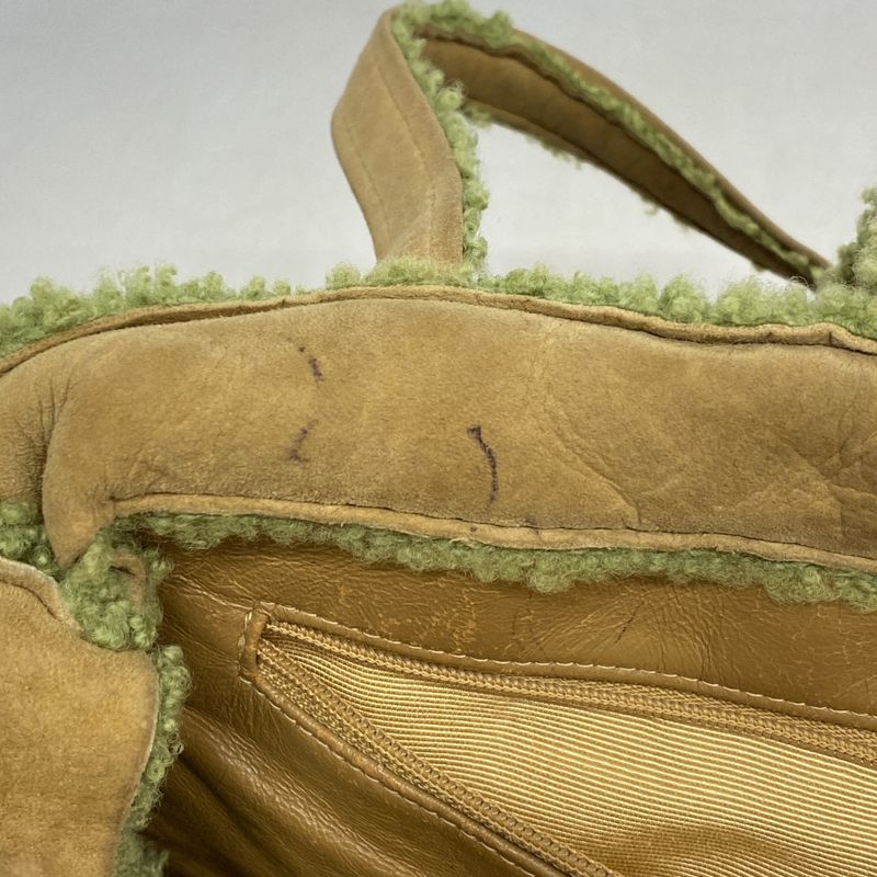 Chanel Handbag Suede Mouton Beige Green Gold Hardware Women's
