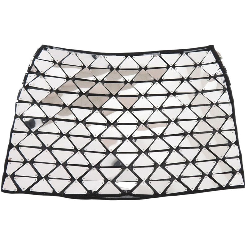 Prada Mirror Panel P126ur S222 Cotton Silver/black Mini Skirt 0333 Prada