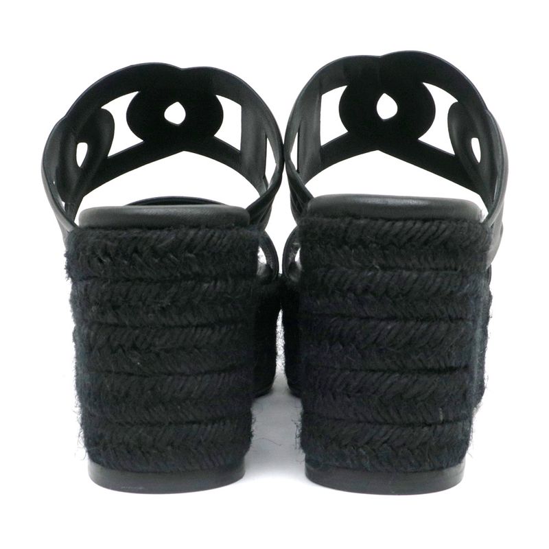 Hermes Espadrille Itea Sandals Rope Wedge Heel Black 38 Women's Shoes