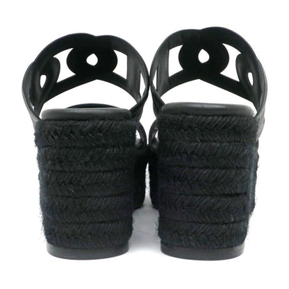 Hermes Espadrille Itea Sandals Rope Wedge Heel Black 38 Women's Shoes