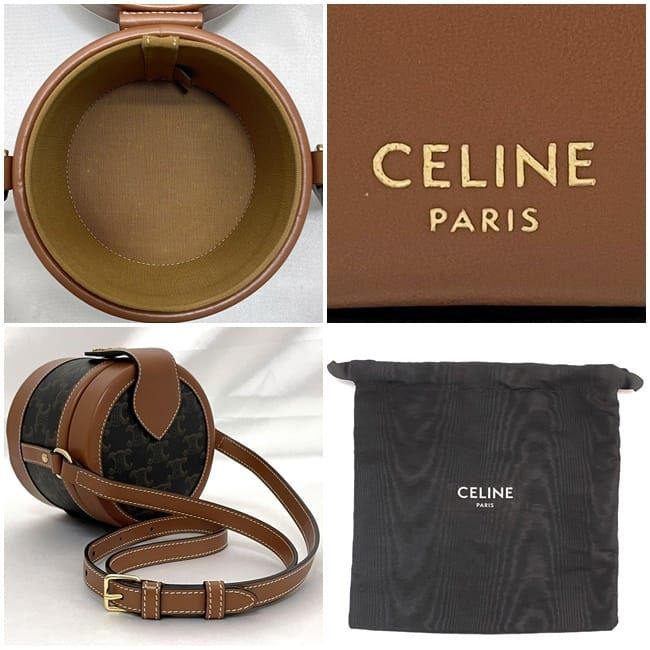 Celine Shoulder Bag Tambour Brown Triomphe Canvas