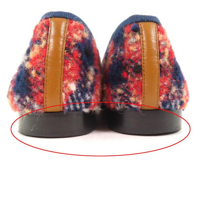 CHANEL Ballerina With Coco Mark Ribbon Leather Use Tweed Flat Pumps Multi 35.5