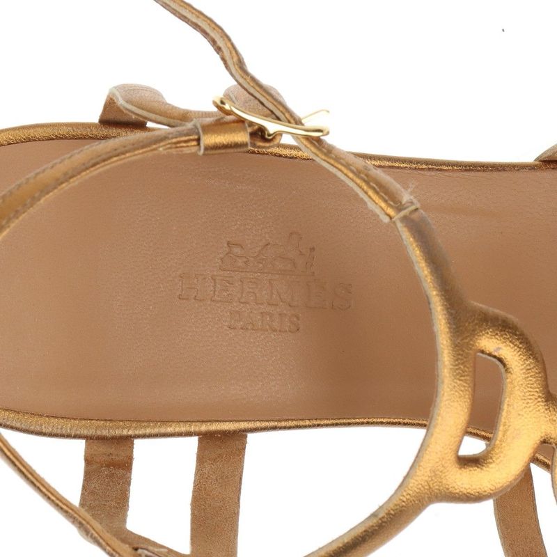 Hermes Leather Belt Sandals Women's 36 Gold Made In Italy