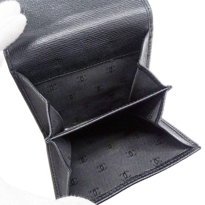 Chanel Wallet Women's Brand Bifold Wallet Coco Button Leather Black None Place