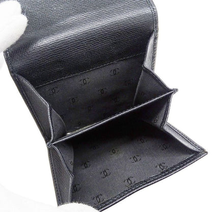 Chanel Wallet Women's Brand Bifold Wallet Coco Button Leather Black None Place