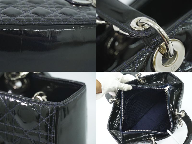 Authentic Christian DIOR Lady Dior Cannage 2WAY Shoulder Bag Handbag Patent