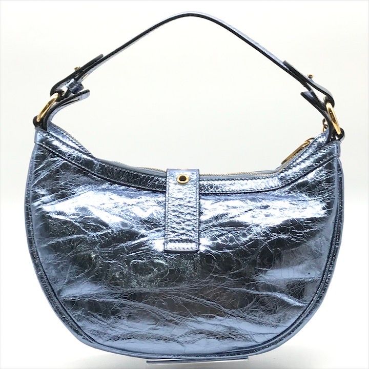 Versace Medusa Metallic Leather Repeat Hobo 2-Way Hand Shoulder Bag Blue