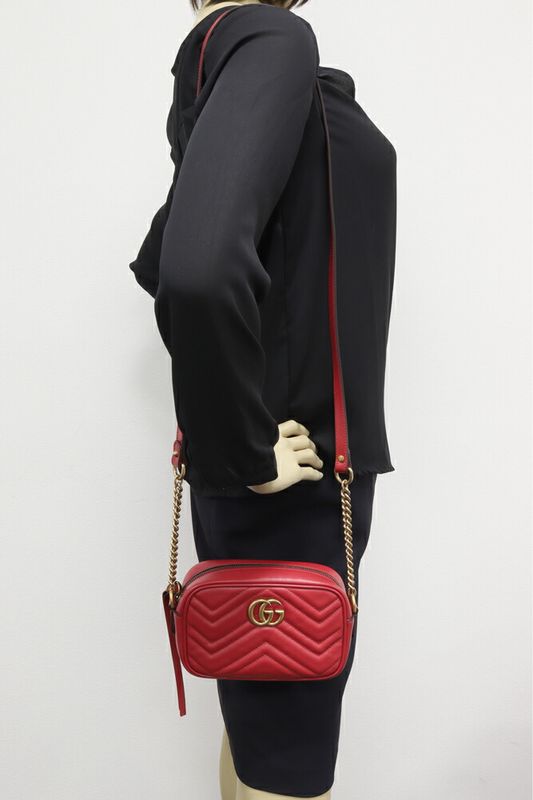 Gucci Chain Shoulder Bag GG Marmont Quilted Mini Bag Calf Red 448065 Dtd1t 6433