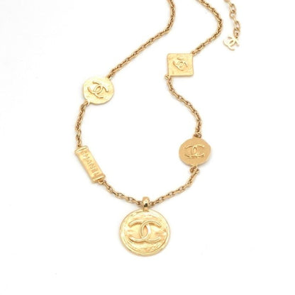 Chanel Necklace Pendant Choker Gold CC Logo Plate