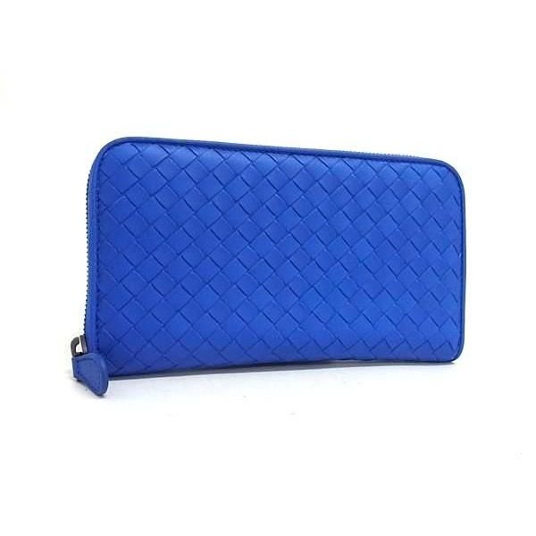 Bottega Veneta Intrecciato Leather Zip Around Wallet Blue