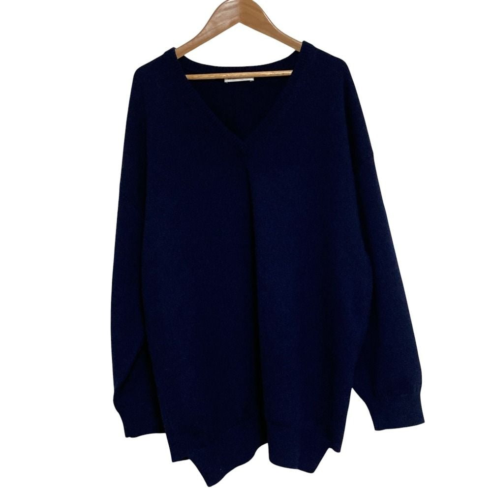 Balenciaga V Neck Back Logo Cashmere Knit Sweater XS Navy