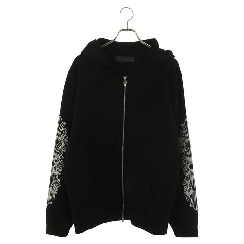 Chrome Hearts Life Sentence Sleeve Floral Embroidery Cashmere Zip Up Hoodie XL