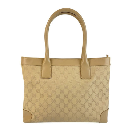 Gucci Beige Gold GG Canvas Leather Tote Shoulder Bag