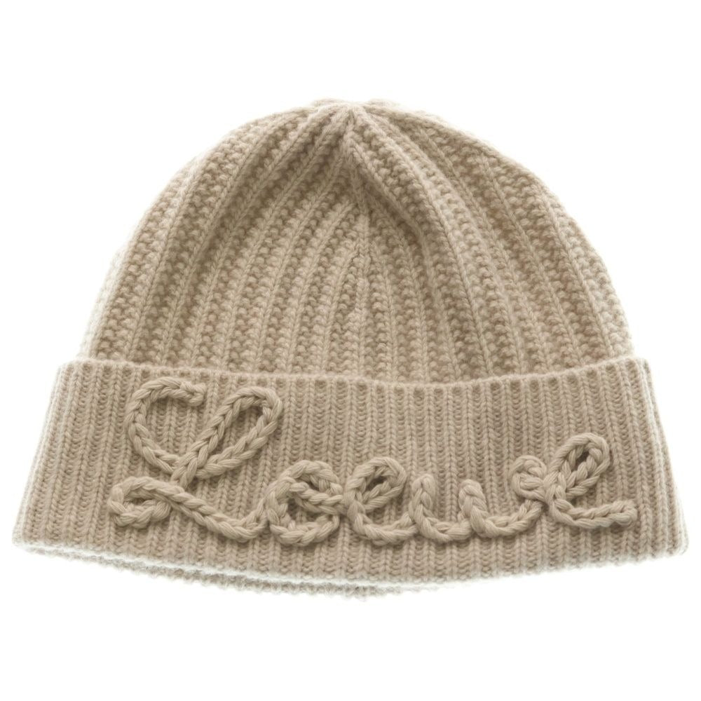 Loewe Logo Embroidered Wool Knit Cap Beige