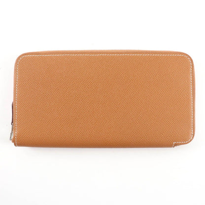 Hermes Azap Long Silk in Gold Veau Silver Round Zip Wallet