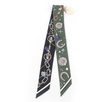 Hermes Twilly Serafette Silk Khaki Fonce White Black Scarf