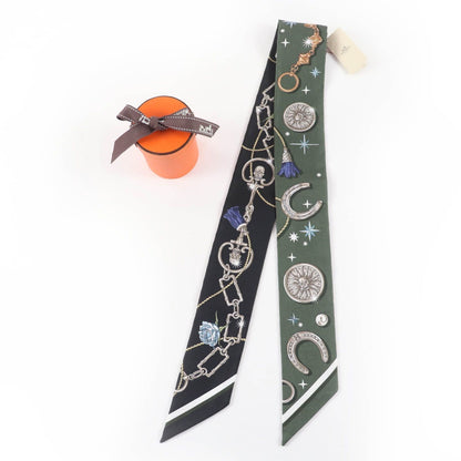 Hermes Twilly Serafette Silk Khaki Fonce White Black Scarf — view 2