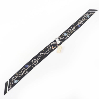 Hermes Twilly Serafette Silk Khaki Fonce White Black Scarf — view 4
