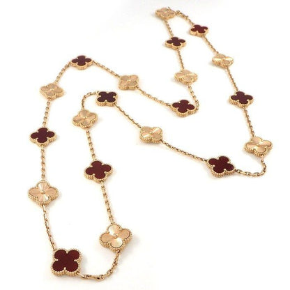 Van Cleef & Arpels Long Necklace Vintage Alhambra 20 Motifs Guilloche Carnelian
