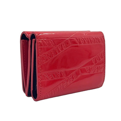 Balenciaga Trifold Patent Leather Enamel Red Wallet Silver — view 2